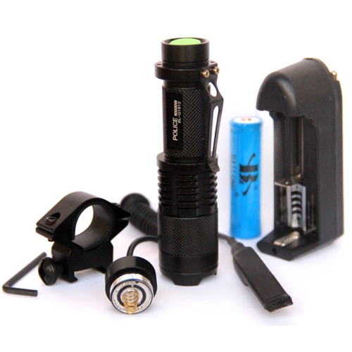Фонарь ручной аккумуляторный BL-Q1812-T6 на ружье (АКБ 18650 / 80000W / 8800mAh / zoom / ЗУ / выносная кнопка, подствольное крепление)